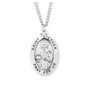 Sterling Silver Large Oval St Stephen *24" Chain - Boxed - Necklace