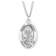 Sterling Silver Large Oval St Timothy *24" Chain - Boxed - Necklace