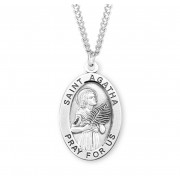 Sterling Silver Lrg Oval St Agatha - 24" Chain - Boxed - Necklace