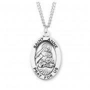 Sterling Silver Large Oval St Anne - 24" Chain - Boxed - Necklace