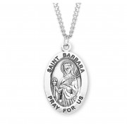 Sterling Silver Large Oval St Barbara - 24" Chain - Boxed - Necklace