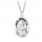 Sterling Silver Large Oval St Bernadette - 24" Chain - Boxed - Necklace