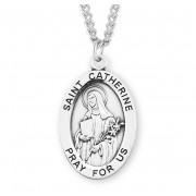 Sterling Silver Large Oval St Catherine - 24" Chain - Boxed - Necklace