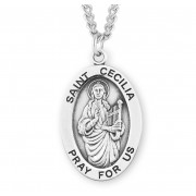 Sterling Silver Large Oval St Cecilia - 24" Chain - Boxed - Necklace