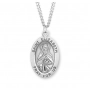 Sterling Silver Large Oval St Elizabeth - 24" Chain - Boxed - Necklace