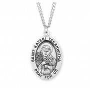 Sterling Large Oval St. Kateri Tekakwitha - 24" Chain - Boxed - Necklace