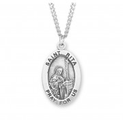 Sterling Silver Large Oval St Rita 24" Chain - Boxed - Necklace