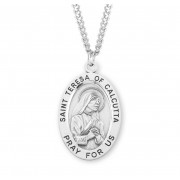 Sterling Silver Large St. Teresa of Calcutta Oval - 24" Chain - Boxed - Necklace