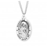Sterling Large Oval Guardian Angel Medal - 24" Chain - Boxed - Necklace
