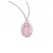 Sterling Silver Oval Pink Enameled Miraculous Medal
