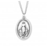 Sterling Silver Oval (30mm) Miraculous - 24" Chain - Boxed - Necklace