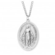 Sterling Silver Lrg Oval(36mm) Miraculous Medal - 27" Chain - Boxed - Necklace