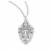 Sterling Silver Small Oval Miraculous w/Flowers 18" Chain - Boxed - Necklace Sterling Silver Small Oval Miraculous w/Flowers 18" Chain - Boxed - Necklace