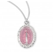 Sterling Silver Pink Small Miraculous Medal-13" Chain - Boxed