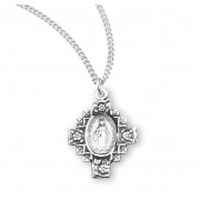 Sterling Silver Fancy Miraculous Medal w/Flower Edges - 18" Chain - Boxed - Necklace