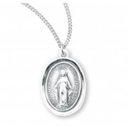 Sterling Silver Oval Miraculous Medal- *18" Chain - Boxed - Necklace