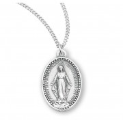 Sterling Silver Beaded Edge Miraculous Medal- 18" Chain - Boxed - Necklace