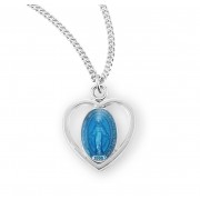 Sterling Silver Blue Enameled Miraculous Medal - Necklace