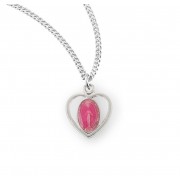 Sterling Silver Tiny Pierced Pink Miraculous Heart 13" Chain - Boxed Sterling Silver Tiny Pierced Pink Miraculous Heart 13" Chain - Boxed