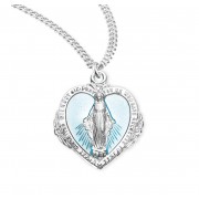 Sterling Heart Miraculous w/Blue Epoxy 20" Chain - Boxed - Necklace