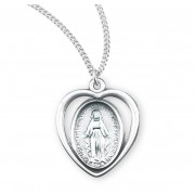 Sterling Silver Medal Pierced Miraculous Heart-18" Chain - Boxed - Necklace Sterling Silver Medal Pierced Miraculous Heart-18" Chain - Boxed - Necklace