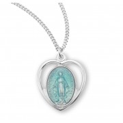 Sterling silver blue enameled pierced miraculous heart-18" Chain - Boxed - Necklace