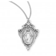 1-3/16" x 13/16" Sterling Silver Fancy Miraculous With Pierced Scroll on an 18" Chain - Boxed - Necklace 1-3/16" x 13/16" Sterling Silver Fancy Miraculous With Pierced Scroll on an 18" Chain - Boxed - Necklace
