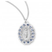 Sterling Silver Oval Miraculous w/Lt Sapphire Stones 18" Chain - Boxed - Necklace