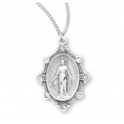 Sterling Silver Miraculous w/Crystal Stones- *18" Chain - Boxed - Necklace