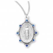 Sterling Silver Miraculous w/Light Sapphire Stones - 18" Chain - Boxed - Necklace