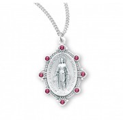 Sterling Silver Miraculous w/Pink Stones - 18" Chain - Boxed