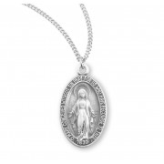 Sterling Silver Oval Miraculous Medal - Necklace