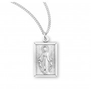 Sterling Silver Rectangle Shaped Miraculous Medal on 18" Chain - Boxed - Necklace