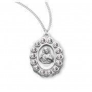 Sterling Silver Oval Scapular w/Crystal Stones- 18" Chain - Boxed - Necklace