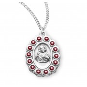 Sterling Silver Oval Scapular w/Ruby Stones-18" Chain - Boxed - Necklace