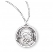 Saint Anthony Round Sterling Silver Medal - Necklace