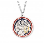 St. Michael Archangel round sterling silver enameled medal w/24" Chain - Boxed - Necklace