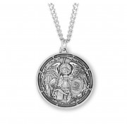 Sterling Silver Round St. Michael the Archangel in Icon Style on 24" Chain - Boxed - Necklace