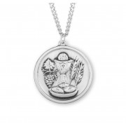 Sterling Silver Round Holy Communion Medal on a 20" Chain - Boxed - Necklace