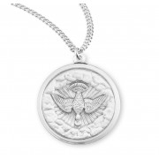 Medium 1" x 7/8" Sterling Silver Round Holy Spirit Medal-20"Chain - Boxed - Necklace