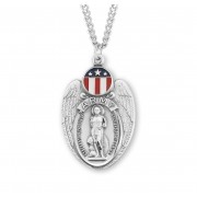 Sterling Silver 1-1/4" St Sebastian Army Shield w/Red, White, & Blue Enamel w/24" Chain - Boxed - Necklace