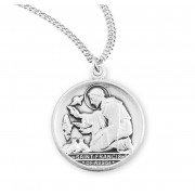 St. Francis of Assisi with birds round 13/16" Sterling Silver Medal - 20" Chain - Boxed - Necklace