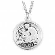 St. Francis of Assisi with birds round Sterling Silver Medal w/24" Chain - Boxed - Necklace