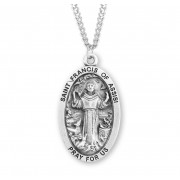 Sterling silver St. Francis of Assisi with animals 1-1/16" oval medal - 20" Chain - Boxed - Necklace