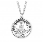 Sterling Silver Lrg. Round Our Lady of Fatima Pray for us-24" Chain - Boxed - Necklace