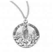 Sterling Silver Round Our Lady of the Rosary of Fatima-18" Chain - Boxed - Necklace
