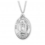 Medium 1 1/8" x 11/16" Sterling Silver Oval Our Lady of Guadalupe Medal-20" Chain - Boxed - Necklace