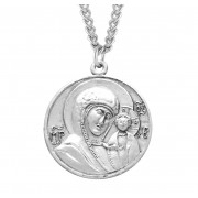 Sterling Silver Lrg. Round Icon Madonna and Child - 24" Chain - Boxed - Necklace