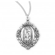 Sterling Silver Guadalupe Medal W/ Roses Border- 18" Chain - Boxed - Necklace