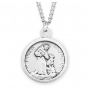 St. Francis of Assisi with dog round Sterling Silver Medal w/24" Chain - Boxed - Necklace